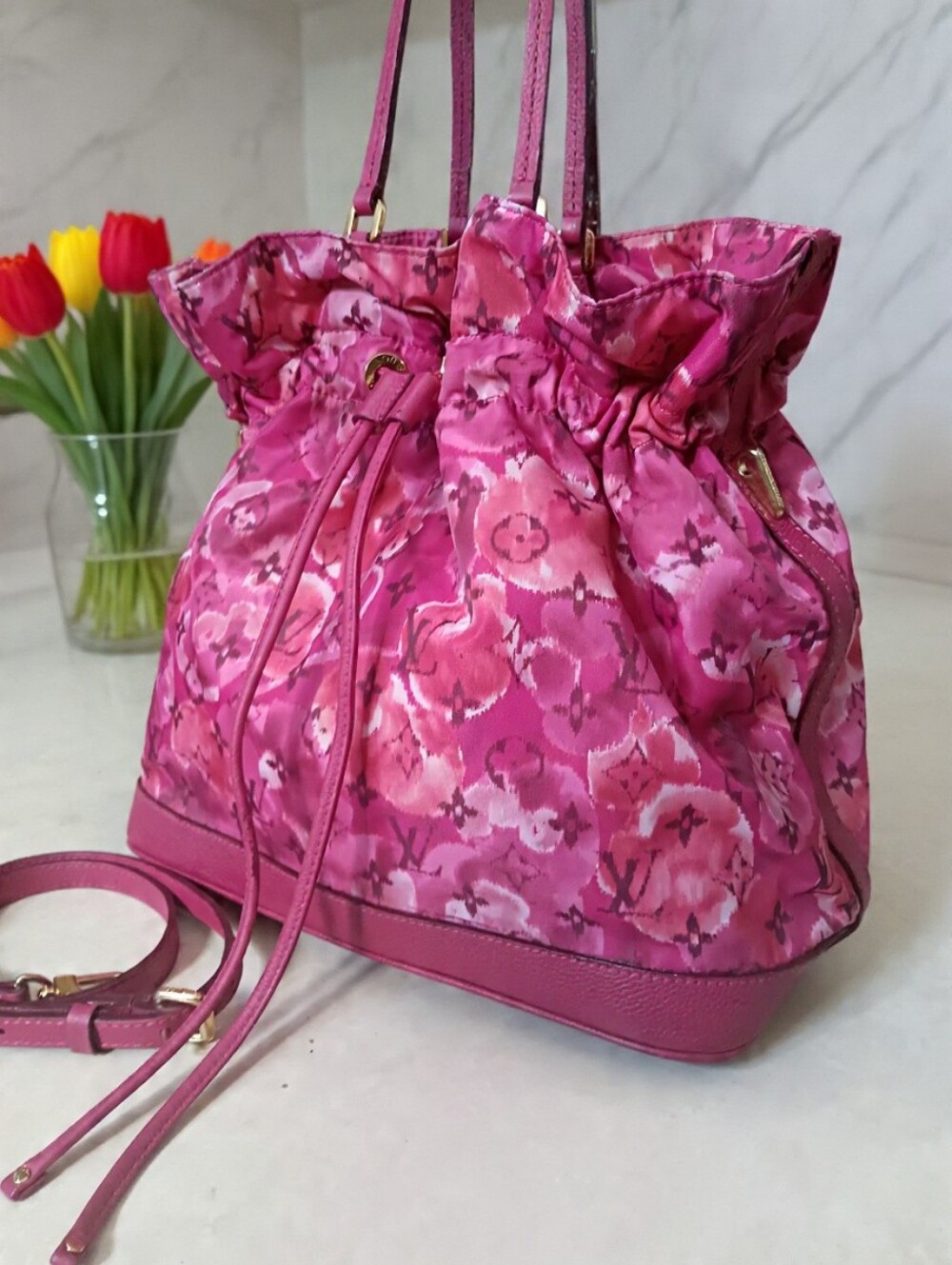 Louis Vuitton Noefull MM Ikat Floral Nylon Pink Bucket Tote✨️ Limited Edition - Picture 8 of 17